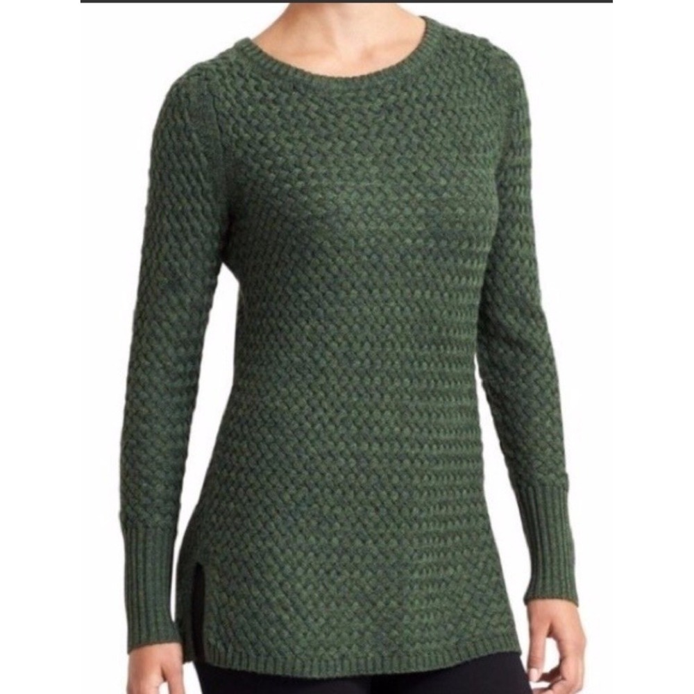 Athleta Green Honeycomb Sweater Merino Wool & Viscose Blend Pullover Small
